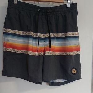 Quiksilver Black Board Shorts with Multicolor Stripes